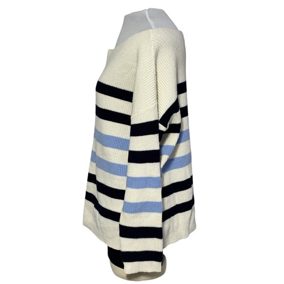 Popsugar XL Striped Sweater Cotton-Polyester Blend Ribbed Knit Blue & Cream - Picture 2 of 5